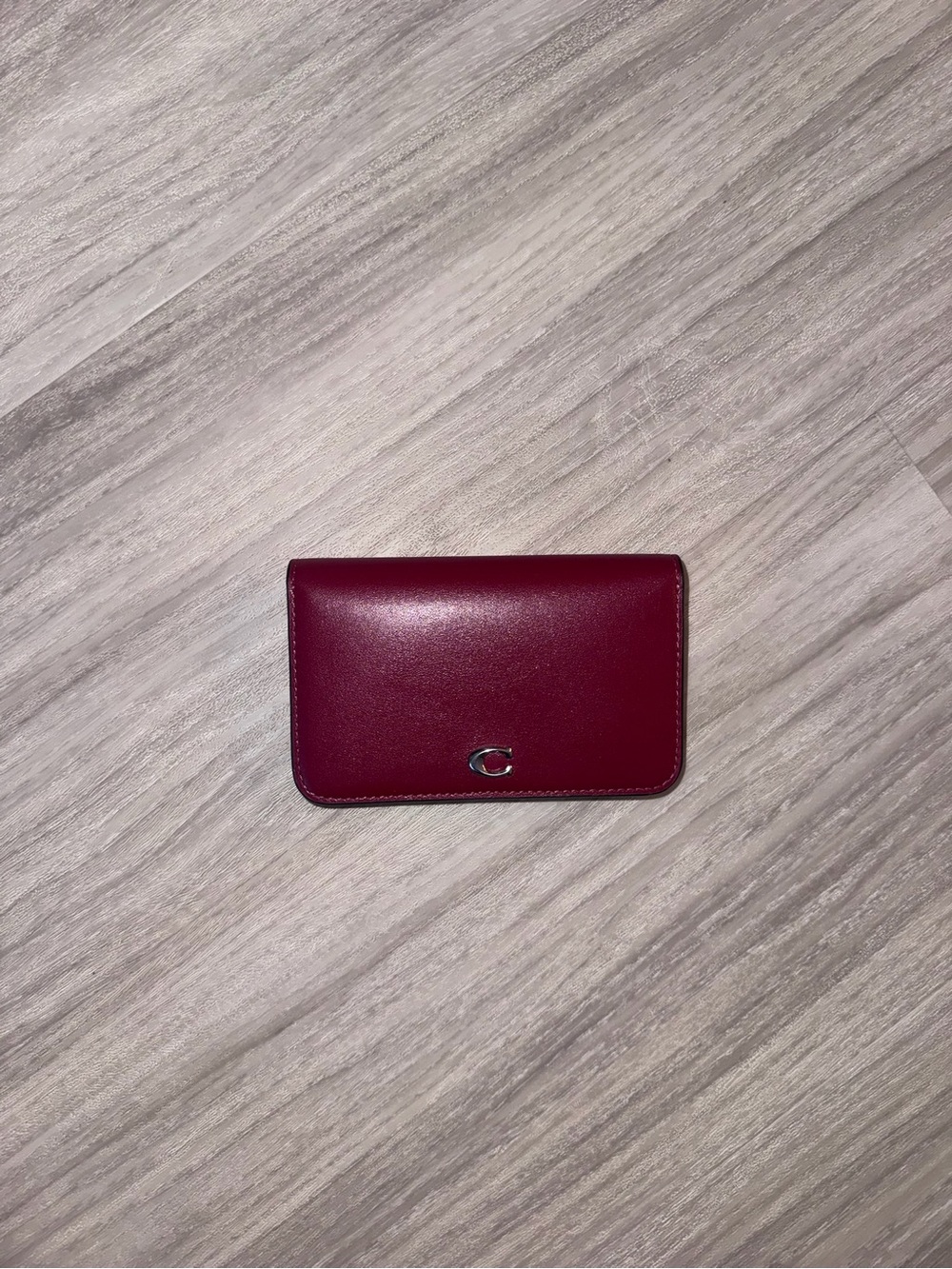 Coach Small Leather Card Holder in Burgundy with Silver 'C'